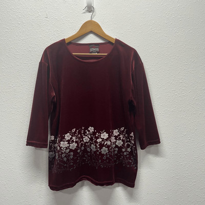 Destination LA Vintage Red Velvet Whimsigoth Floral 3/4 Sleeve Top Size L