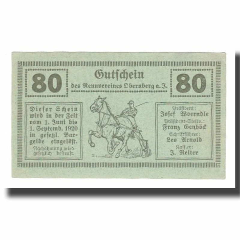 [#666319] Billet, Autriche, Obernberg Am Inn, O.Ã., Prv. Rennverein, 80 Heller, 