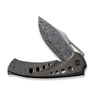 WE Knife Swiftfin Frame Lock 23051-DS1 Damasteel Tiger-Striped Titanium Knives