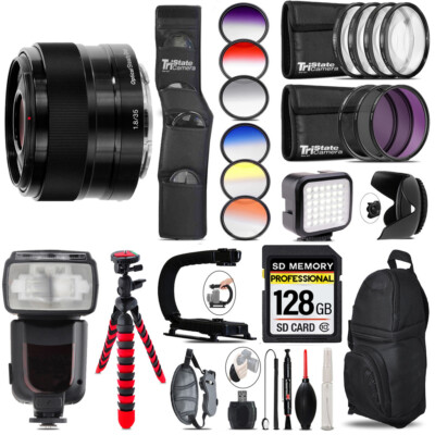 Sony E 35mm f/1.8 OSS Lens + LED Light - 128GB Accessory Bundle
