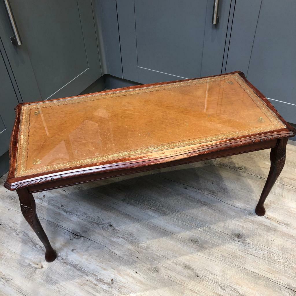 Vintage Leather Topped Coffee Table perfect upcycle project in Glenfield, Leicestershire