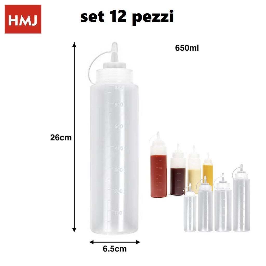 Set 12 Pezzi Dosatore Graduato Con Beccuccio Per Salse Condimenti 650ml hmj