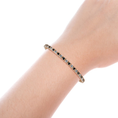 Pre-owned Trijewels Round Black White Diamond 3-prong Women Tennis Bracelet 14k Rose Gold Jp:124831