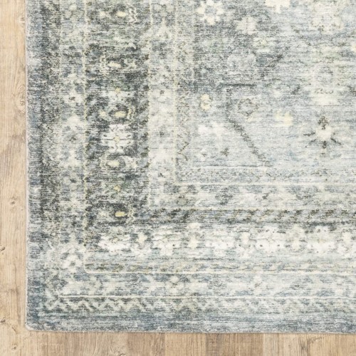 Устойчивый к пятнам коврик Oriental Power Loom размером 8 X 10 Дюймов, Синий, Цвета Слоновой Кости и Серый