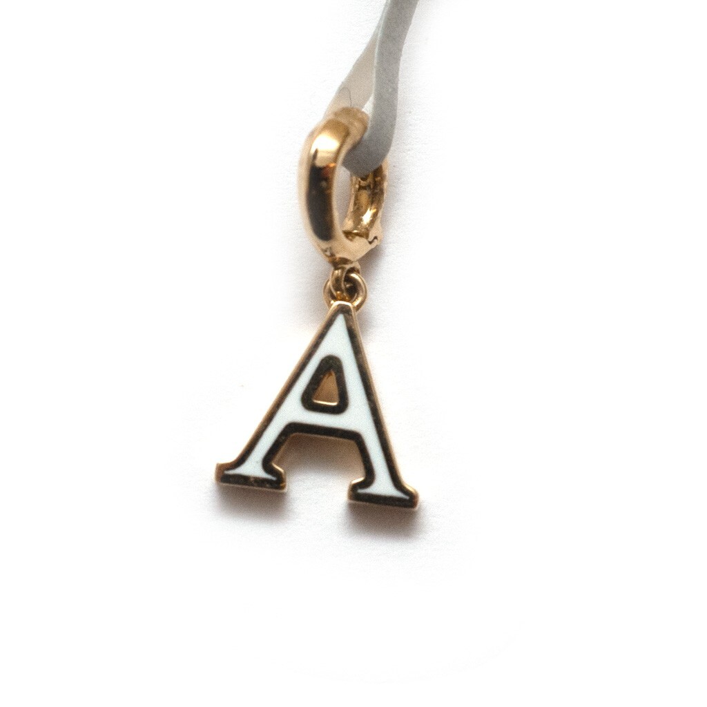 Pre-owned David Yurman 8mm Petite Gold & Enamel A Initial Pendant Charm Enhancer In Yellow White