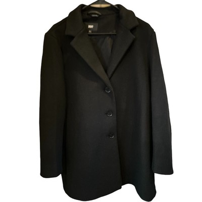 DKNY Women's XL Black Wool Blend Long Overcoat Formal Fall Jacket