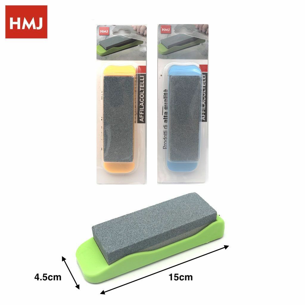 Affilatore Pietra Doppia Grana Affila Coltelli Lame Con Base Cucina 15cm hmj