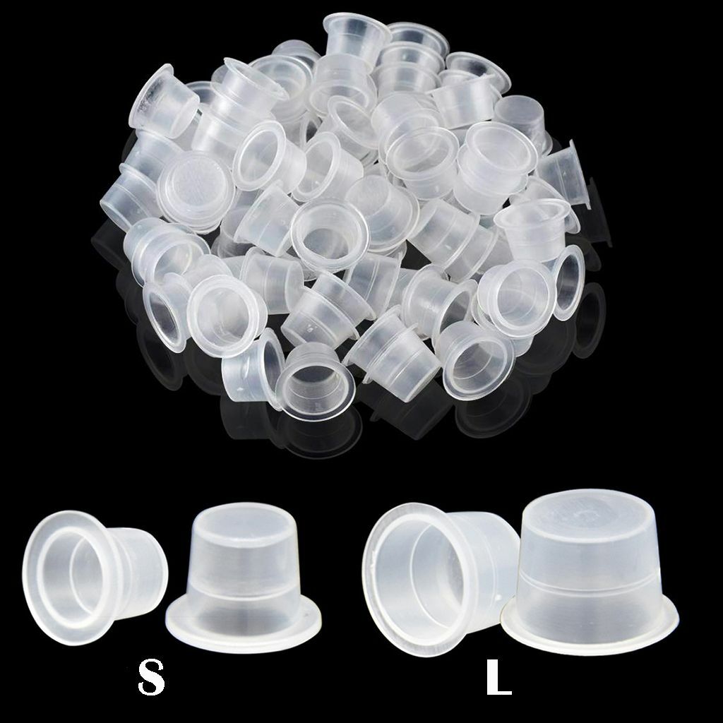 100,200,500Pcs Plastic Tattoo Ink Pigment Cups with Holder Caps Small Large Size