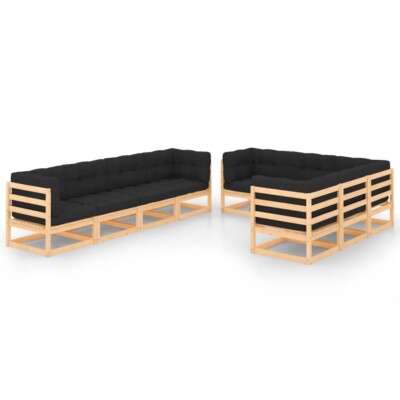 vidaXL 9 Piece Garden Lounge Set with Cushions Solid Pinewood