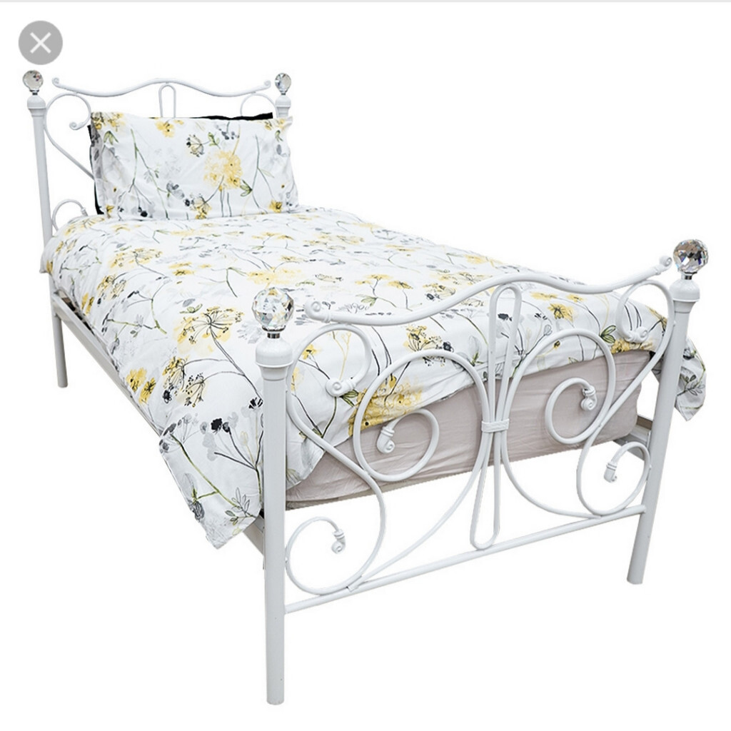 Single Bed White Metal Frame with Crystal Style Finials in Southside