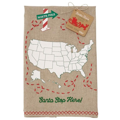 Mud Pie Christmas Santa Stop Here Sleigh Marker Hand Bath Decor Towel