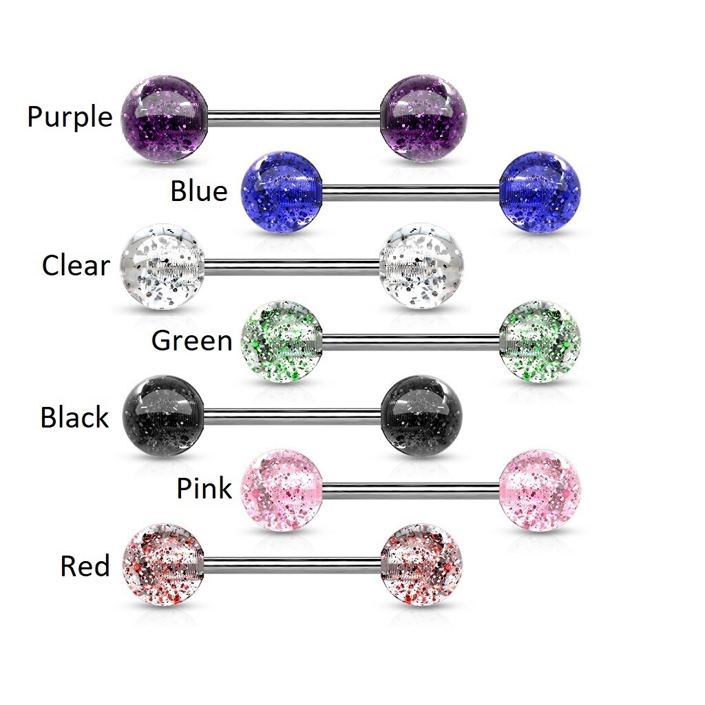 1.6mm 16mm Barbell Acrylic Glitter Balls Tongue Bar Nipple Piercing * UK Seller