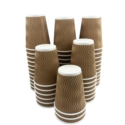 Heyiwell 12 oz Insulated Ripple Paper Coffee Cup 500 Pack Disposable Coffee C...