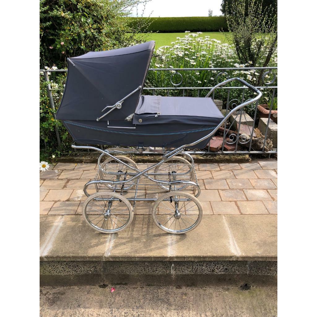 Vintage silver cross Kensington coachbuilt traditional pram grey in