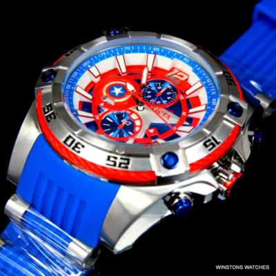 Pre-owned Invicta Marvel Captain America Bolt Viper 52mm Chronograph Limited Watch