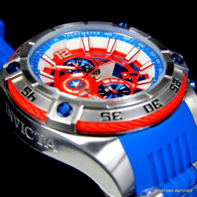 Pre-owned Invicta Marvel Captain America Bolt Viper 52mm Chronograph Limited Watch