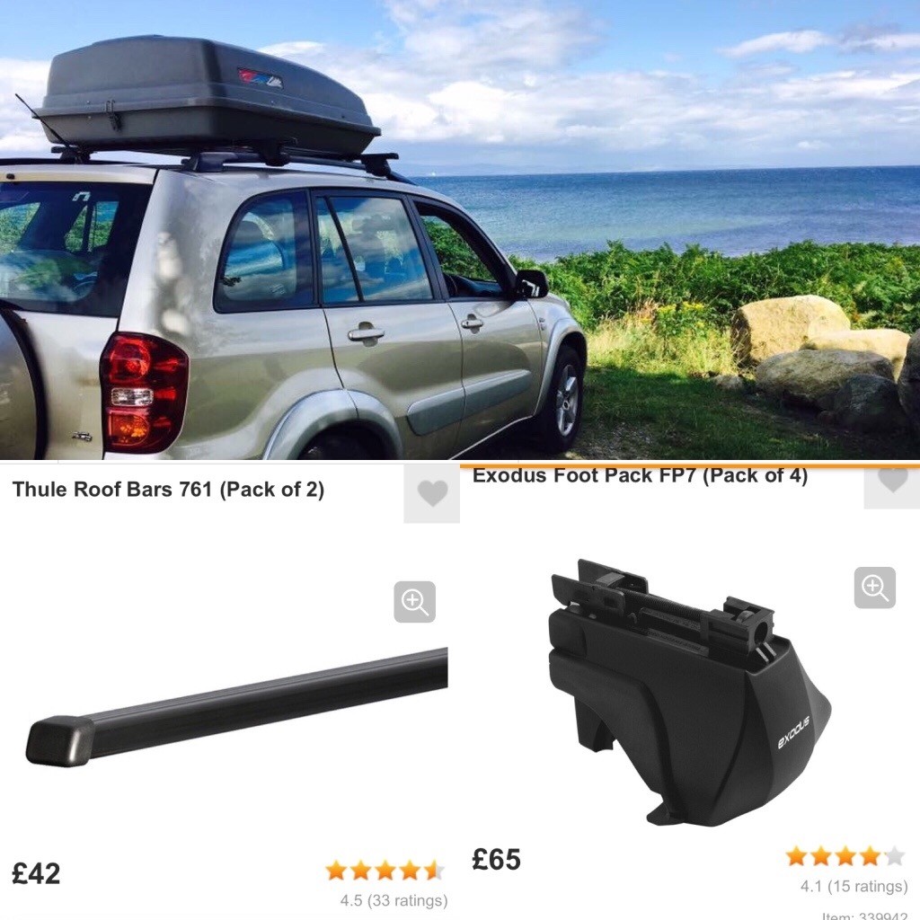 Halfords Roof box, Thule Roof bars with Exodus feet in Lenzie