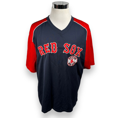 Boston Red Sox Dynasty Mens Jersey Shirt Blue Red V Neck Short Sleeve Logo XL