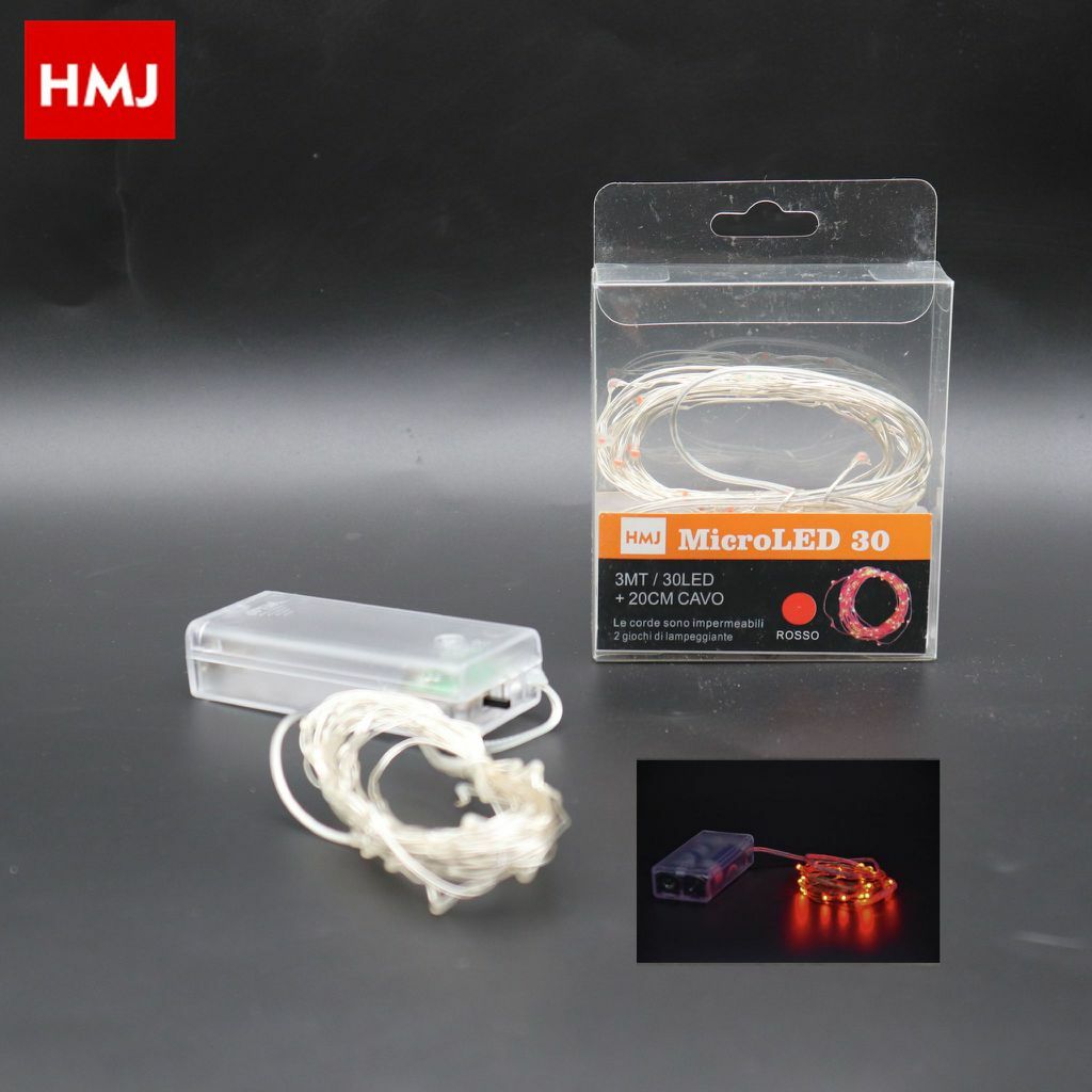 Serie Luci Natale a batteria 30 Micro LED Luce Rosso Filo Trasparente hmj