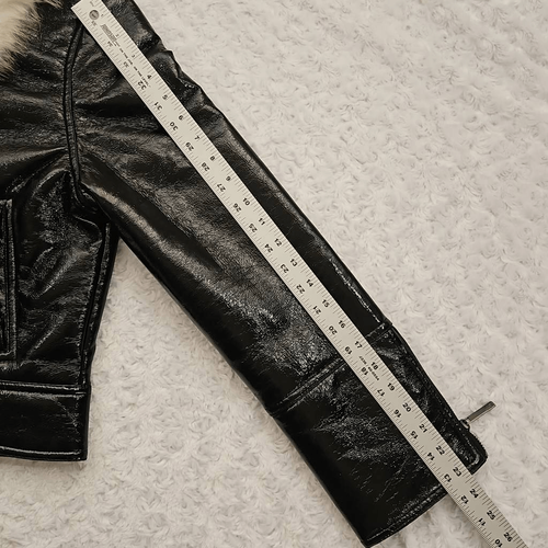 Pre-owned Unreal Fur Wet Look Aviator Black Jacket Fashion Club Womens Small In Multicolor
