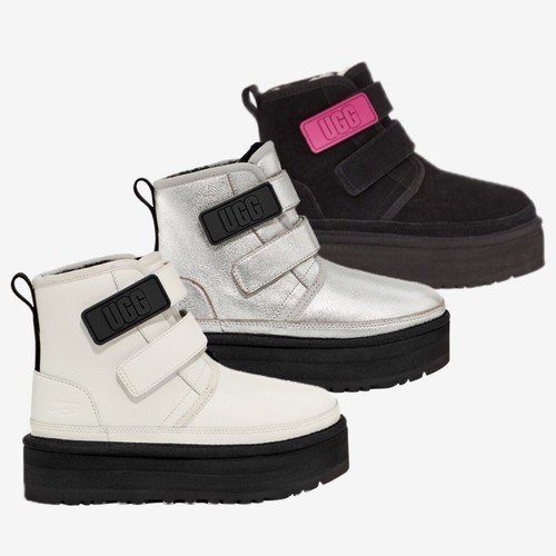 Ботинки UGG Kids на платформе Neumel Черные, розовые /Белые/серебристые 1130776K