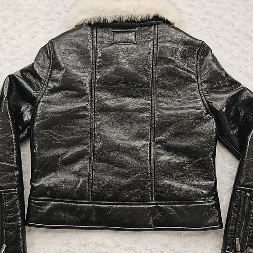 Pre-owned Unreal Fur Wet Look Aviator Black Jacket Fashion Club Womens Small In Multicolor