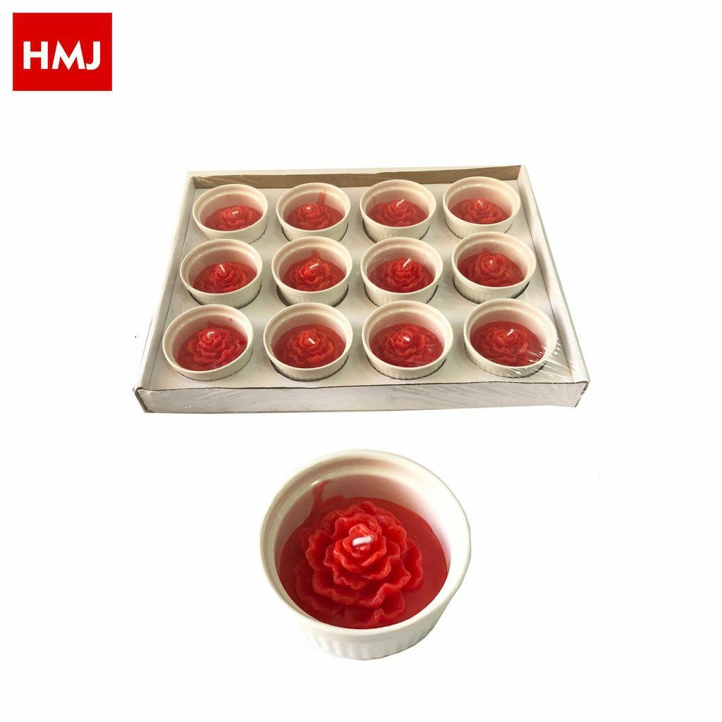 Set 12 Pezzi Candele Rosse Forma Di Fiore Recipiente Tealight Lumini hmj