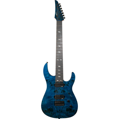 Legator N7SS Ninja 7 Super Shred 7-String Guitar, Ebony, High Gloss Blue Burl