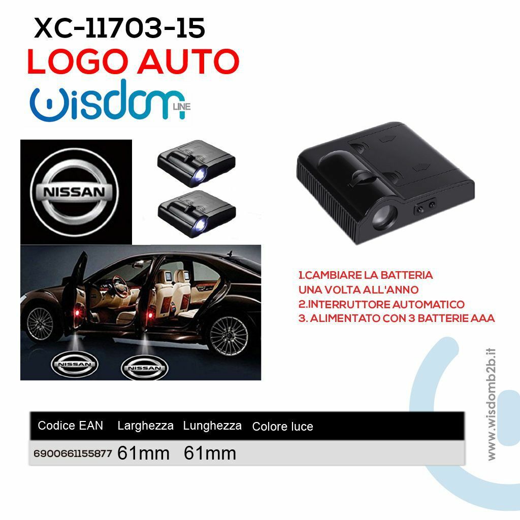 Coppia Luci Nissan Proiettori Led Logo Auto Luce Portiera Sotto Porta wis