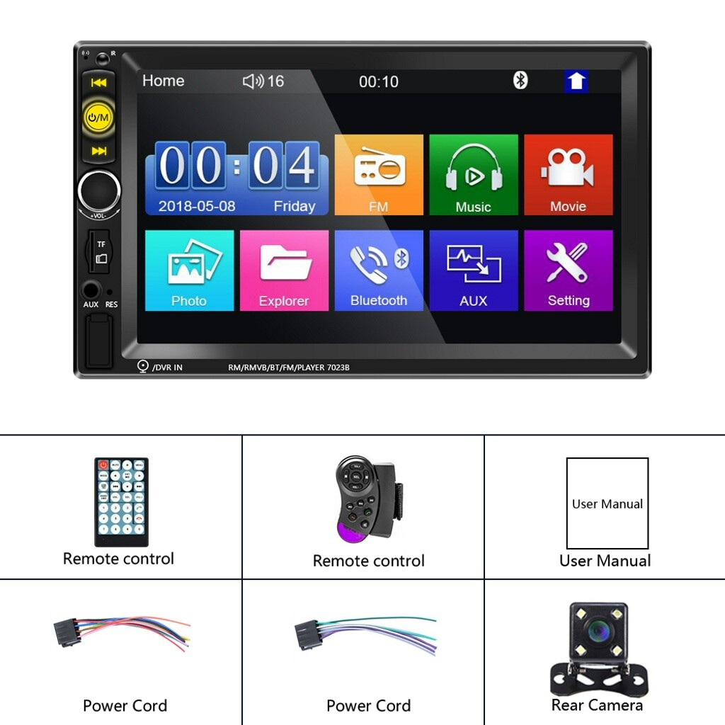 2 DIN 7" HD Car Stereo Radio MP5 Player Bluetooth Touch Screen With Rear Camera