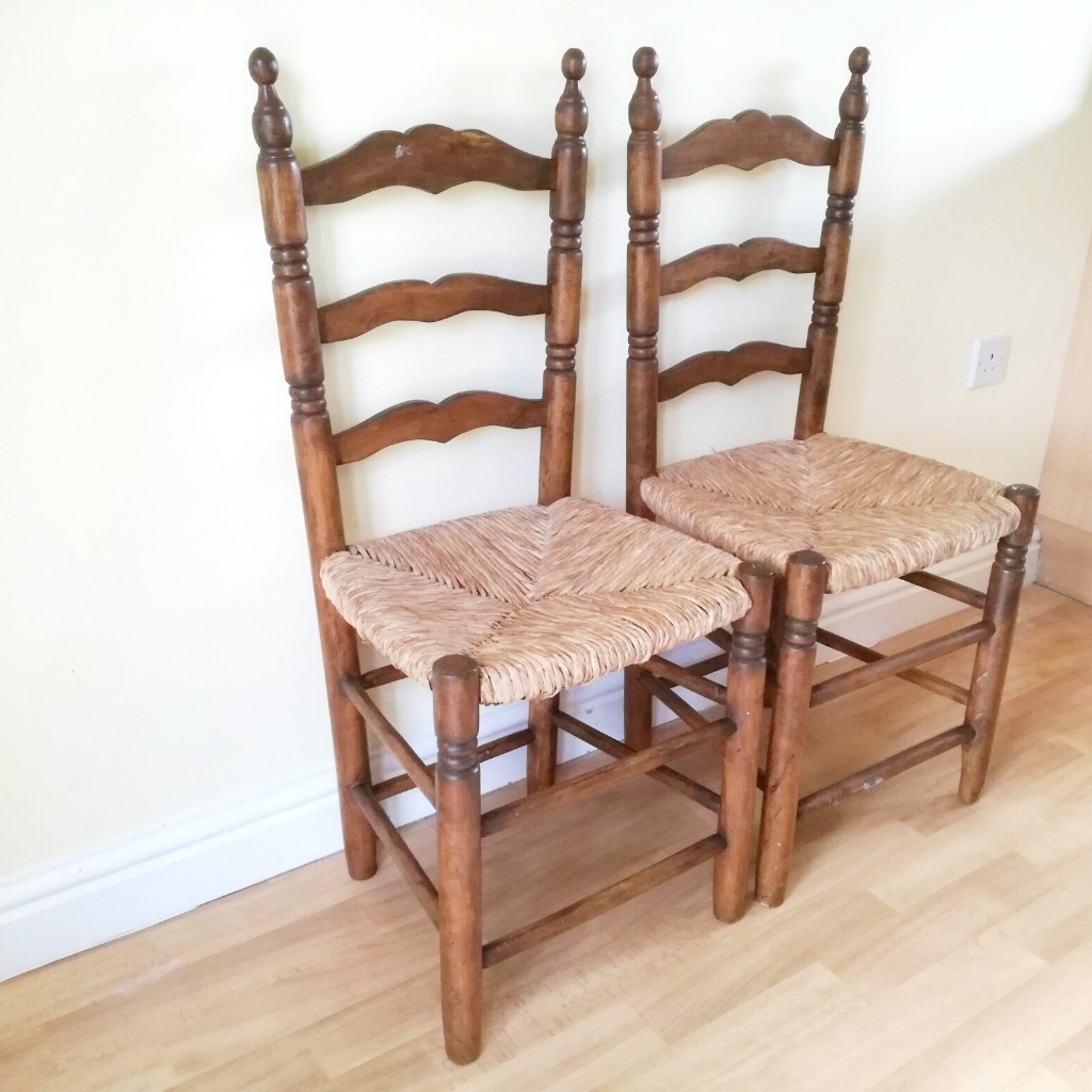 wooden cottage dining chairs or desk chair with wicker seat