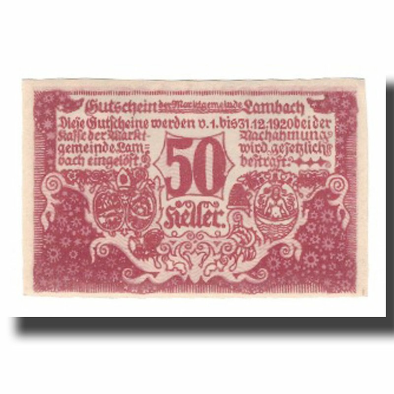 [#666219] Billet, Autriche, Lambach O.Ã. Marktgemeinde, 50 Heller, Texte, 1920