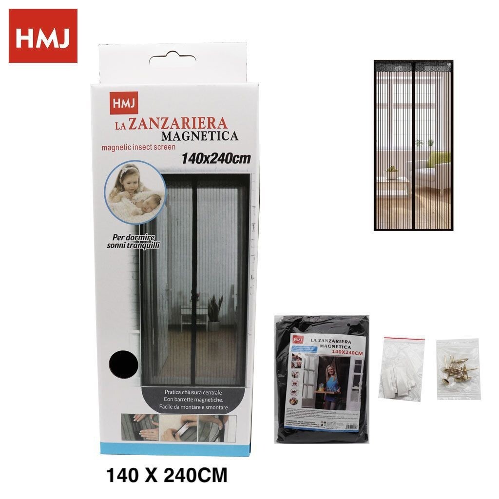 Tenda Zanzariera Porte Balconi Insetti Zanzare Magnetica Nera 140x240cm hmj