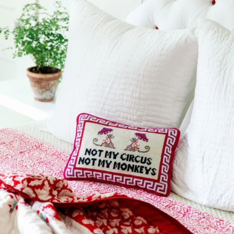 Needlepoint Decorative Throw Pillow - Not My Circus Not My Monkeys, Small Embroi
