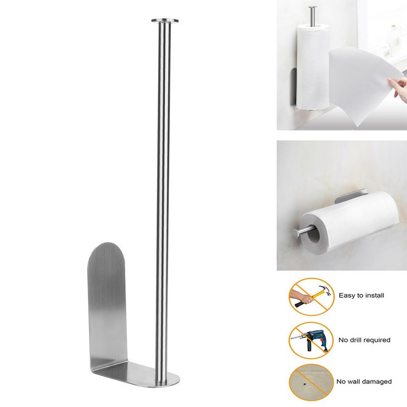 Paper Towel Holder Vertical Wall Mount Stainless Steel Rack Kitchen