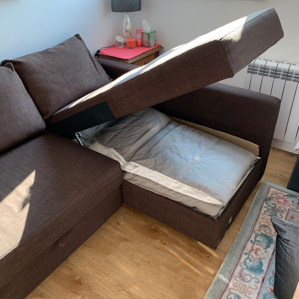 Friheten Ikea Corner Sofa Bed With Storage Brown And Cushion