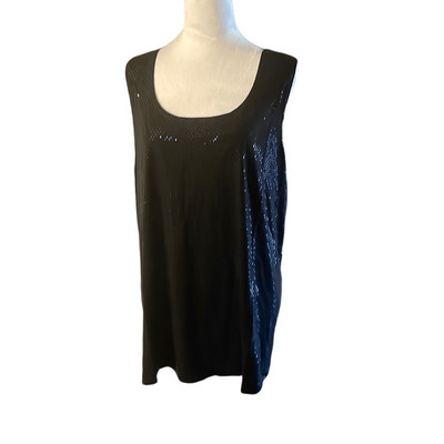 Susan Graver Wonens 3X Set of 2 Sequin Tank Tops Black Sparkles Lace Trim NWT