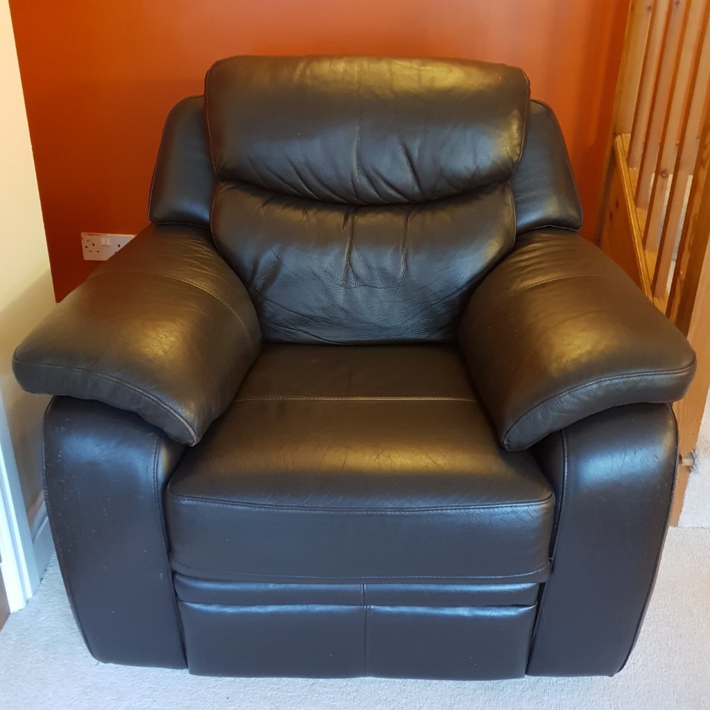 REAL LEATHER ELECTRIC RECLINER ARM CHAIR (Dark Brown) Power Reclining