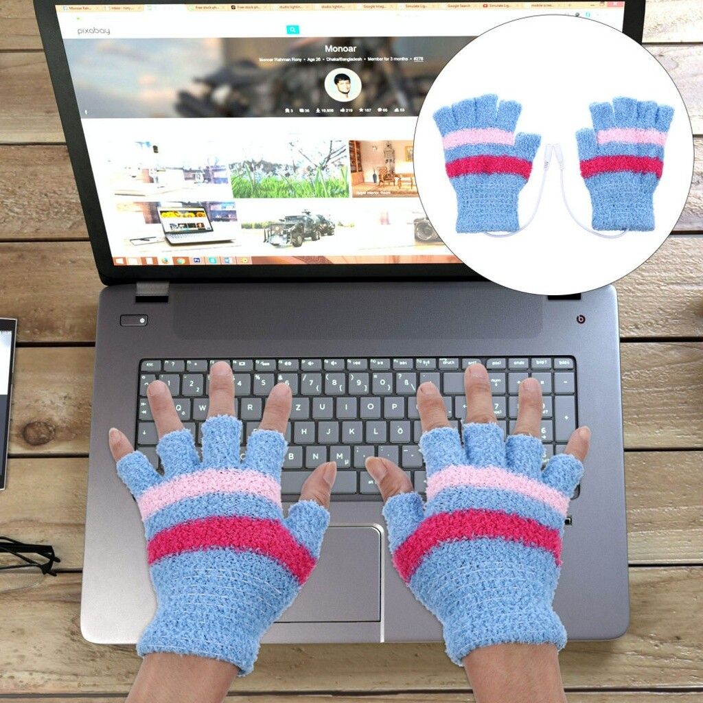 1 Pair Heated Gloves USB Electric Gloves Heated Mittens Warm Mitten Typing Glove eBay