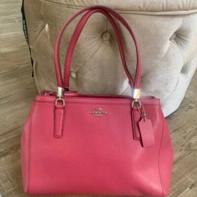 COACH Crossgrain Leather Christie Satchel Shoulder Bag F34673 CarryallSunset Red