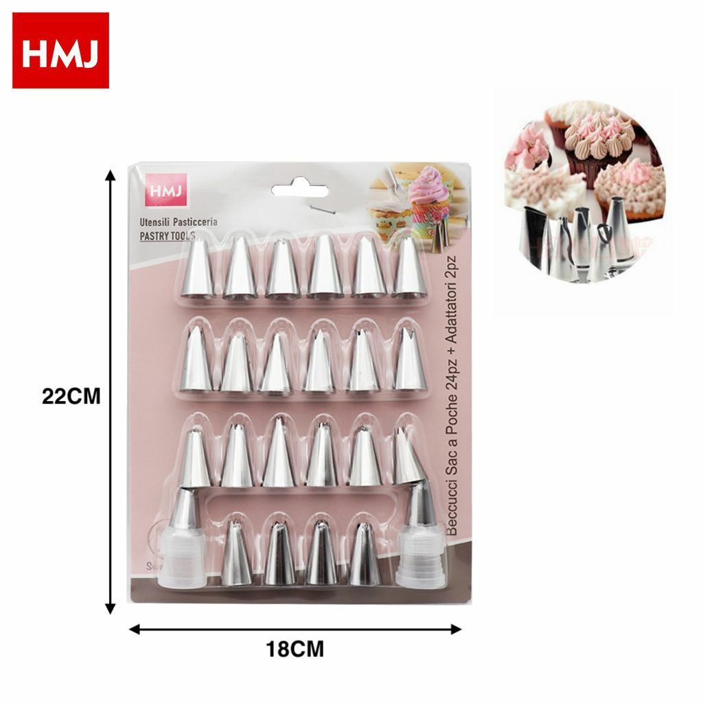 Set 24 Pezzi Beccucci Ricambio Per Sac A Poche Tasca Pasticciere Torte Dolci hmj