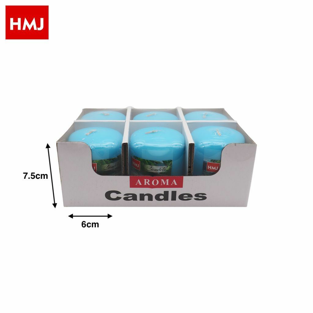 Set 6 Pezzi Candele Cera Profumate Fragranza Azzurre 6x7.5cm hmj