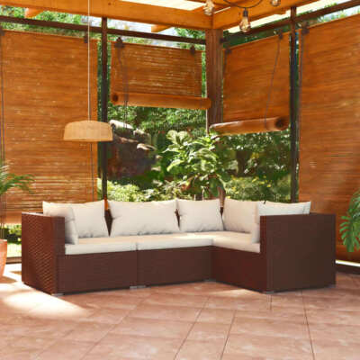 vidaXL 4 Piece Garden Lounge Set with Cushions Poly Rattan Brown