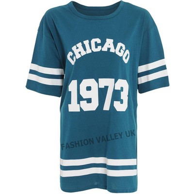womens chicago 1973 print t shirt ladies oversize varsity