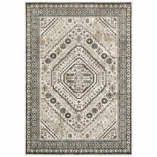 Ковер Oriental Power Loom, устойчивый к пятнам, размером 8 X 10 См, Цвета Слоновой Кости, Серый, Черный и Слоновой Кости