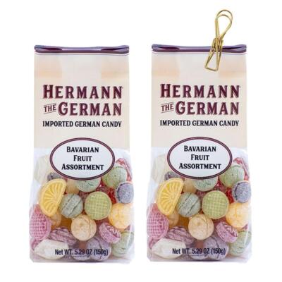 Hermann The German Bavarian Assorted Fruits Hard Candy 5.29 Oz X 2 with Bag Clip