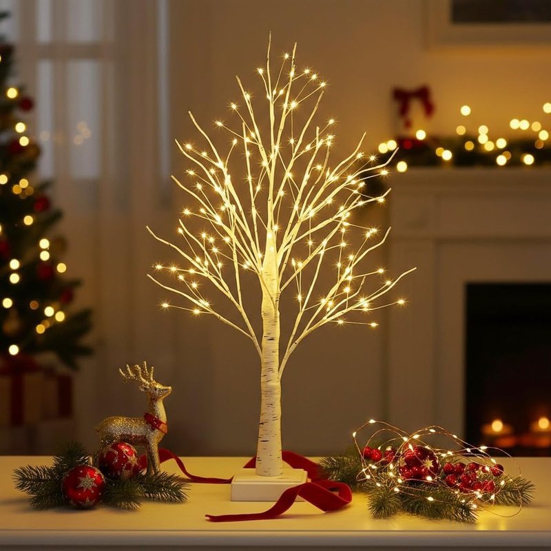 2Ft Lighted Birch Tree with 144 Warm White Leds - Small White Christmas Tree wit
