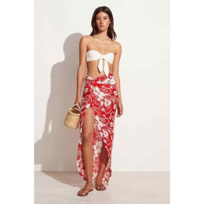 NWT Faithfull The Brand Size 6/M Lulu Maxi Skirt Camara Floral Print Red Linen