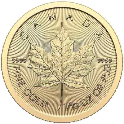 Maple Leaf 2021 * 1/10 Oz 999,9 Gold Elizabeth II Kanada 5 $ mit OVP Folie