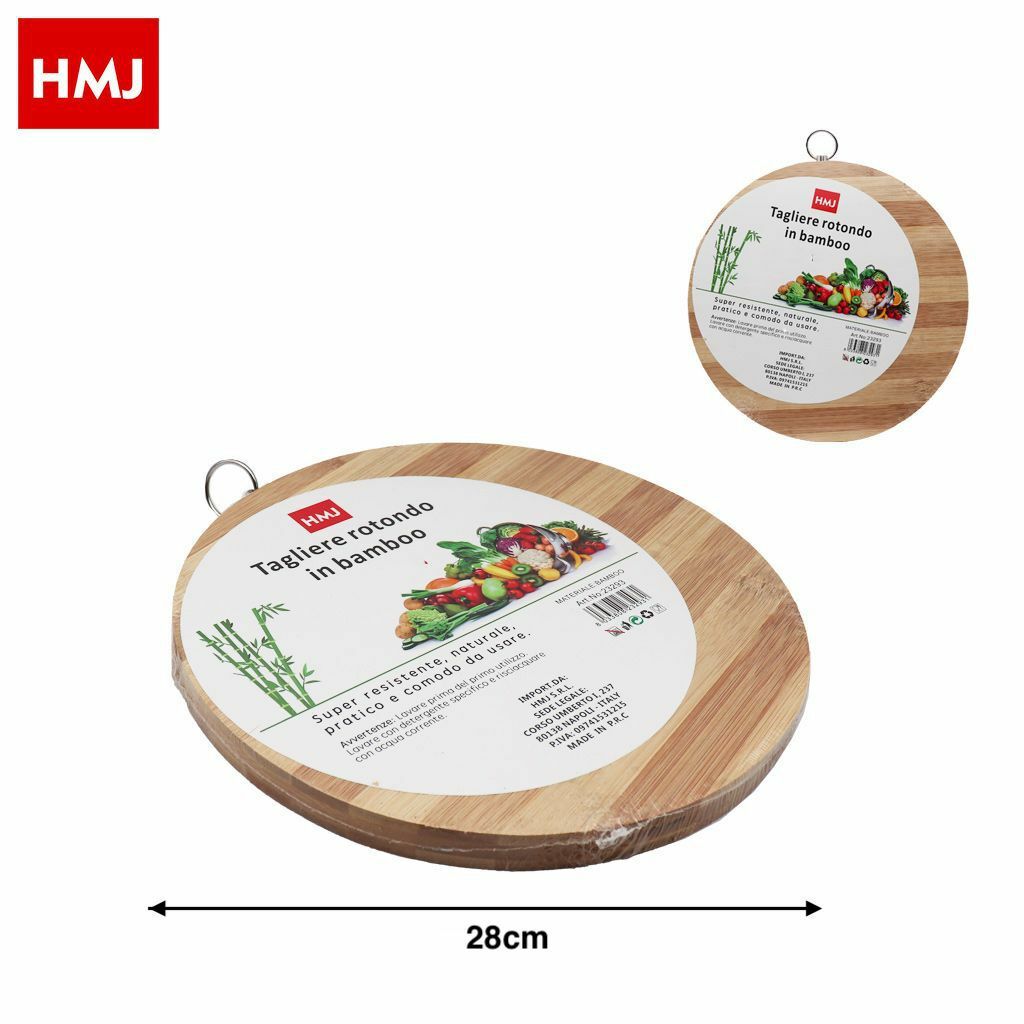 Tagliere Legno Bambù Con Anello Tavola Affettare Cucina Rotondo 28cm hmj